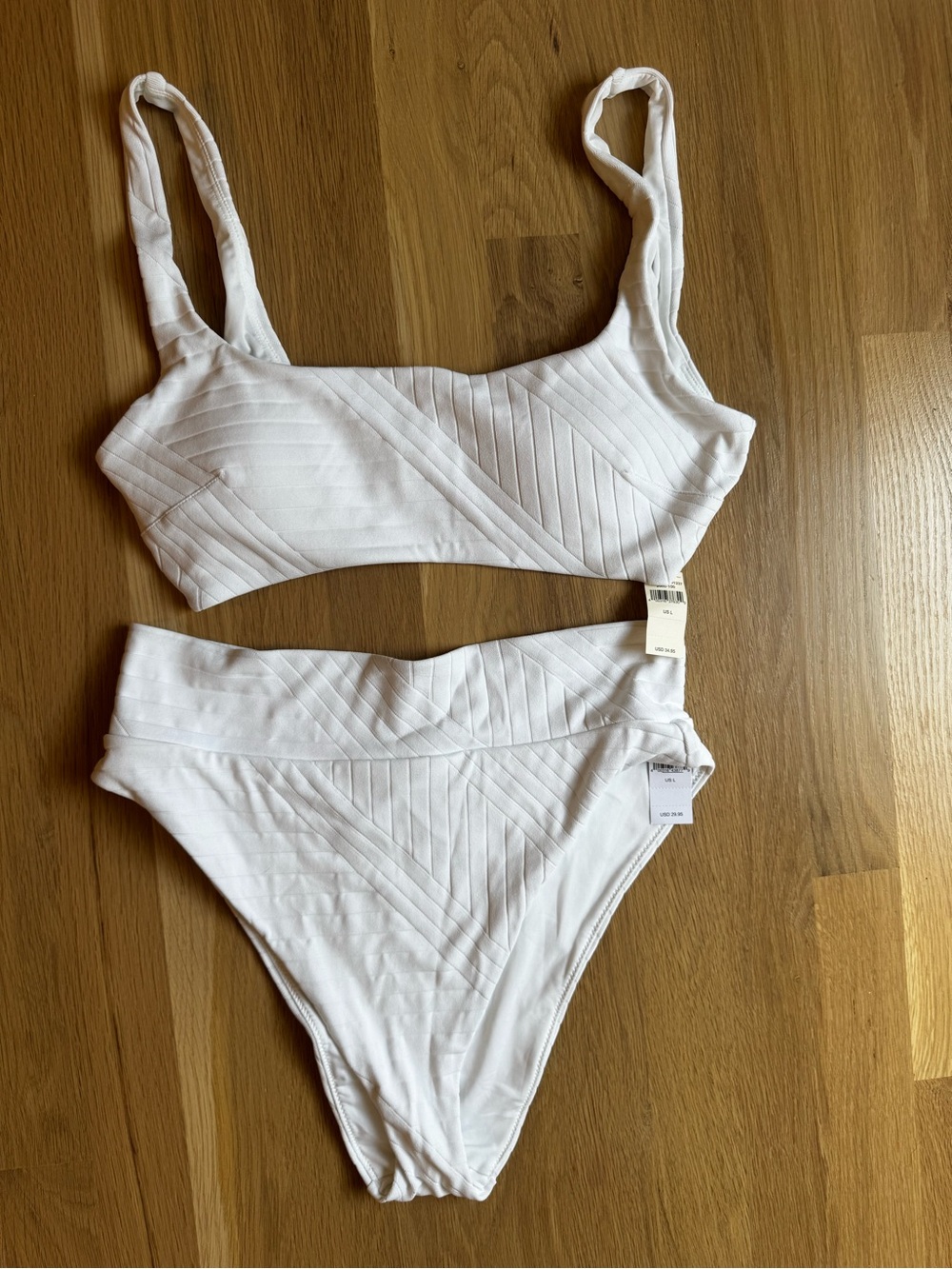 aerie White Ribbed High-Waist Bikini Set